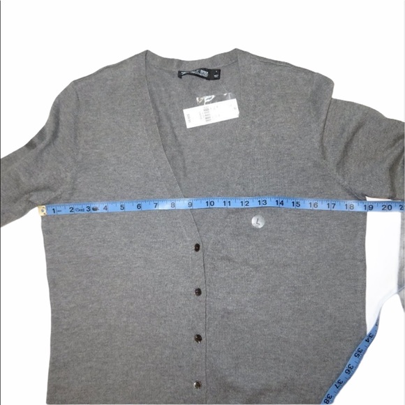 7th Avenue Gray Front Button V Neck Cardigan - Picture 4 of 8